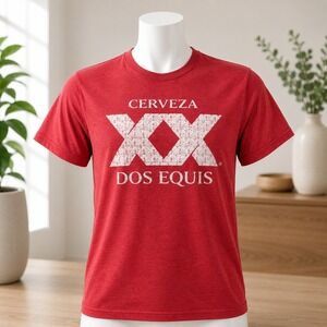 Dos Equis Cerveza Graphic T-Shirt Mens Medium Red Boring Story Interesante Tee